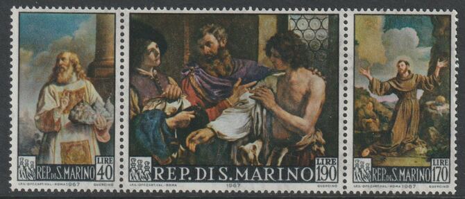 San Marino 1967 Paintings by Francesco Barbieri perf strip of 3 unmounted mint, SG 822a, stamps on arts