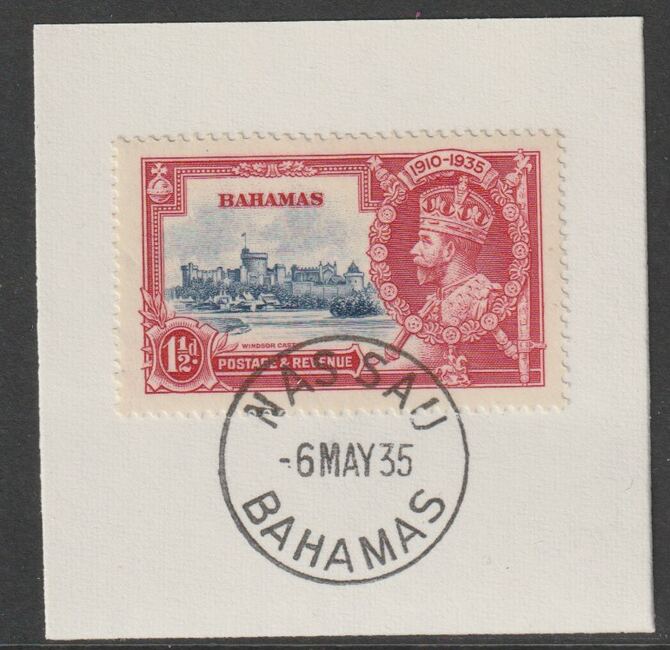 Bahamas 1935 KG5 Silver Jubilee 1.5d on piece cancelled with full strike of Madame Joseph forged postmark type 35, stamps on , stamps on  kg5 , stamps on forgery, stamps on madame joseph, stamps on silver jubilee