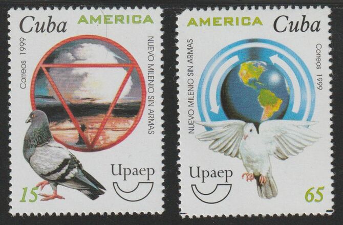 Cuba 1999 New Millennium Without Arms perf set of 2 unmounted mint, SG 4384-85, stamps on , stamps on  stamps on birds, stamps on  stamps on doves, stamps on  stamps on pigeons