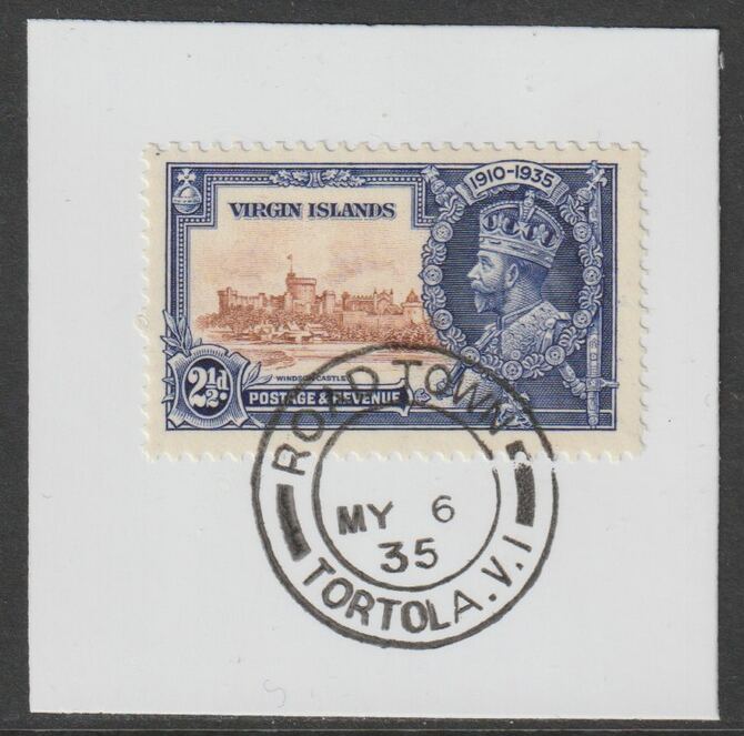 British Virgin Islands 1935 KG5 Silver Jubilee 2.5d on piece with full strike of Madame Joseph forged postmark type 430, stamps on , stamps on  kg5 , stamps on silver jubilee, stamps on castles, stamps on forgery, stamps on forgeries