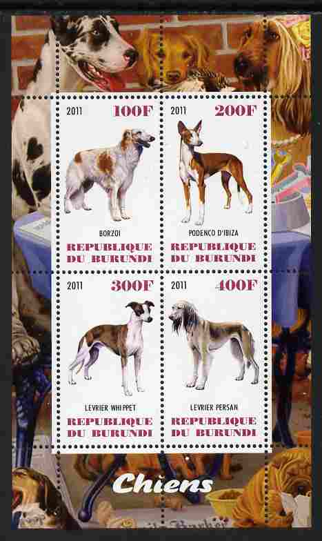 Burundi 2011 Dogs #6 perf sheetlet containing 4 values unmounted mint, stamps on , stamps on  stamps on animals, stamps on  stamps on dogs