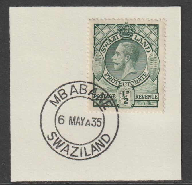 Swaziland 1933 KG5 Definitive 1/2d on piece with full strike of Madame Joseph forged postmark type 407 , stamps on , stamps on  stamps on , stamps on  stamps on  kg5 , stamps on  stamps on forgery, stamps on  stamps on forgeries