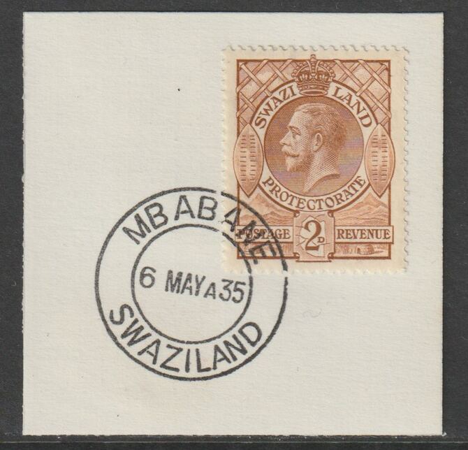 Swaziland 1933 KG5 Definitive 2d on piece with full strike of Madame Joseph forged postmark type 407 , stamps on , stamps on  stamps on , stamps on  stamps on  kg5 , stamps on  stamps on forgery, stamps on  stamps on forgeries