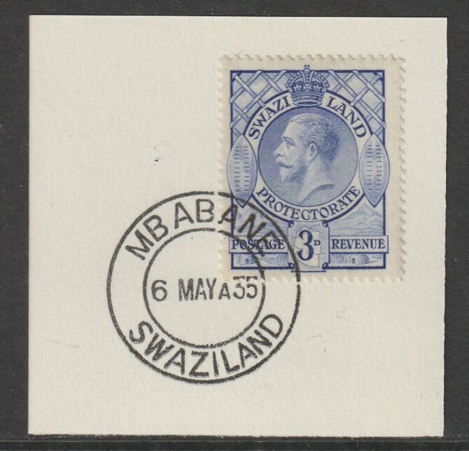 Swaziland 1933 KG5 Definitive 3d on piece with full strike of Madame Joseph forged postmark type 407 , stamps on , stamps on  stamps on , stamps on  stamps on  kg5 , stamps on  stamps on forgery, stamps on  stamps on forgeries