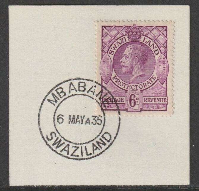 Swaziland 1933 KG5 Definitive 6d on piece with full strike of Madame Joseph forged postmark type 407 , stamps on , stamps on  stamps on , stamps on  stamps on  kg5 , stamps on  stamps on forgery, stamps on  stamps on forgeries