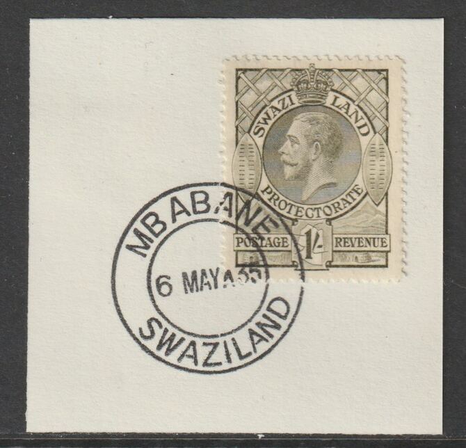Swaziland 1933 KG5 Definitive 1s on piece with full strike of Madame Joseph forged postmark type 407 , stamps on , stamps on  stamps on , stamps on  stamps on  kg5 , stamps on  stamps on forgery, stamps on  stamps on forgeries
