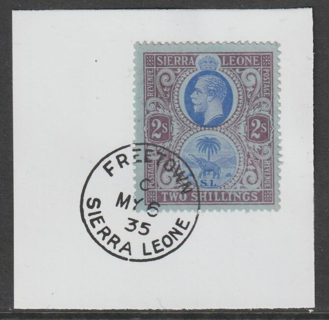 Sierra Leone 1912-27 KG5 2s blue & purple on blue on piece with full strike of Madame Joseph forged postmark type 393, stamps on , stamps on  kg5 , stamps on forgery