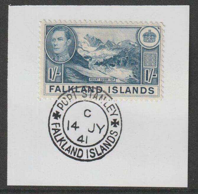 Falkland Islands 1938-50 KG6 Mount Sugar Top 1s on piece with full strike of Madame Joseph forged postmark type 156, stamps on , stamps on  stamps on , stamps on  stamps on  kg6 , stamps on  stamps on mountains