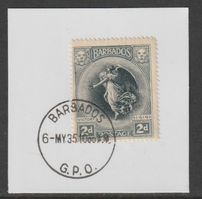 Barbados 1920-21 KG5 Victory 2d on piece with full strike of Madame Joseph forged postmark type 46, stamps on , stamps on  kg5 , stamps on forgery, stamps on madame joseph