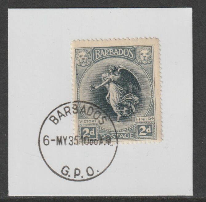 Barbados 1920-21 KG5 Victory 2d on piece with full strike of Madame Joseph forged postmark type 46, stamps on , stamps on  stamps on , stamps on  stamps on  kg5 , stamps on  stamps on forgery, stamps on  stamps on madame joseph