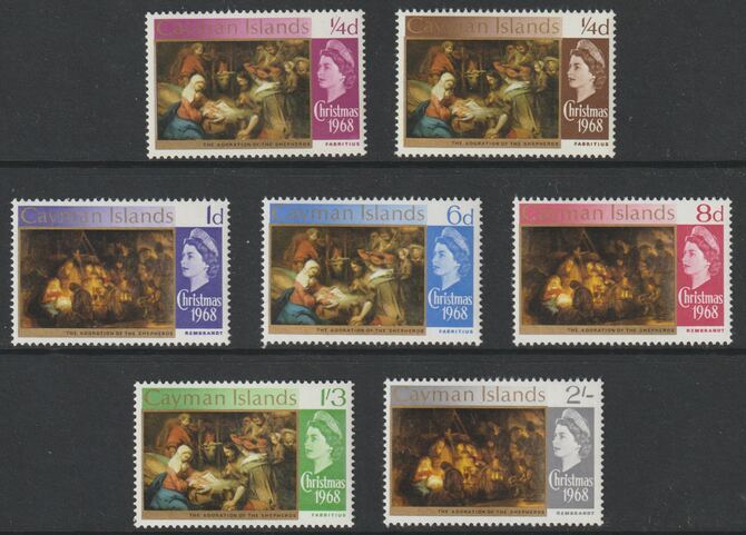 Cayman Islands 1968 Christmas perf set of 7 unmounted mint, SG 215-21, stamps on christmas, stamps on arts, stamps on 