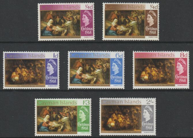 Cayman Islands 1968 Christmas perf set of 7 unmounted mint, SG 215-21, stamps on , stamps on  stamps on christmas, stamps on  stamps on arts, stamps on  stamps on 