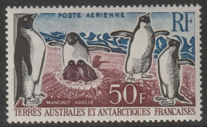 French Southern & Antarctic Territories 1962-72 Adeline Penguins 50f mounted mint SG 34, stamps on , stamps on  stamps on polar, stamps on  stamps on birds, stamps on  stamps on penguins