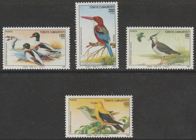 Turkey 1992 World Environment Day - Birds perf set of 4 unmounted mint, SG 3148-51, stamps on environment, stamps on birds