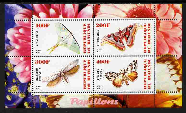 Burundi 2011 Fauna of the World - Butterflies #4 perf sheetlet containing 4 values unmounted mint, stamps on , stamps on  stamps on butterflies