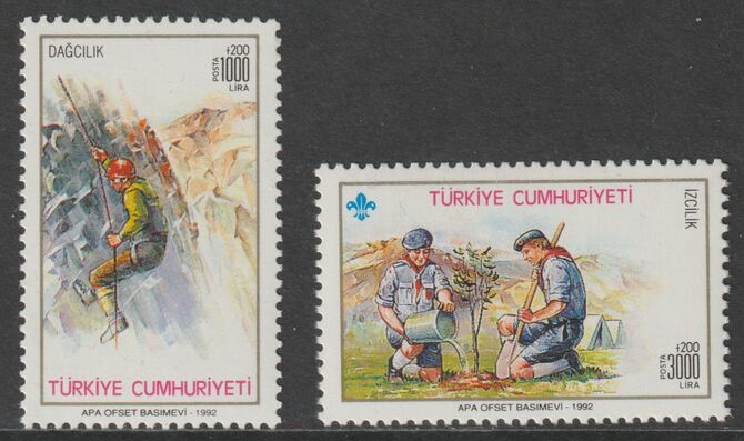 Turkey 1992 Mountaineering & Scouts perf set of 2 unmounted mint, SG 3169-79, stamps on , stamps on  stamps on mountains, stamps on  stamps on mountaineering, stamps on  stamps on scouts