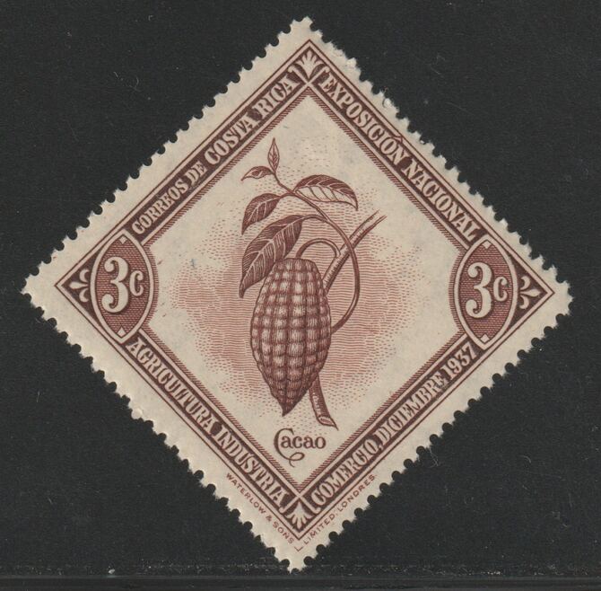 Costa Rica 1938 Cocoa Bean 3c unmounted mint  SG243, stamps on drink, stamps on cocoa