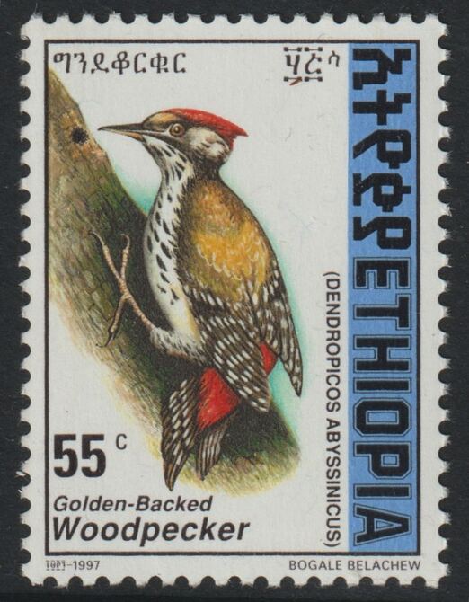 Ethiopia 1997 Golden Backed Woodpecker 55c unmounted mint , stamps on birds, stamps on woodpeckers