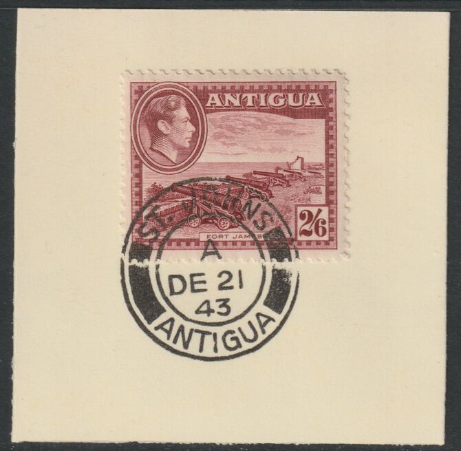Antigua 1938 KG6 2s6d brown-purple on piece with full strike of Madame Joseph forged postmark type 18, stamps on , stamps on  kg6 , stamps on forgery, stamps on forgeries