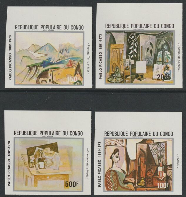 Congo 1981 Birth Centenary of Pablo Picasso imperf set of 5 from limited printing, unmounted mint as SG 816-20, stamps on , stamps on  stamps on arts, stamps on  stamps on picasso