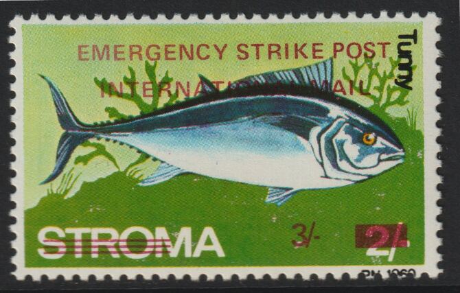 Stroma 1971 Strike Mail - Fish - Tunny perf 3s on 2s overprinted Emergency Strike Post International Mail unmounted mint , stamps on strike, stamps on fish, stamps on postal