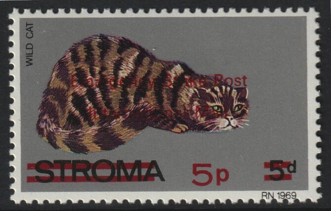 Stroma 1971 Strike Mail - Cats - Wild Cat perf 5p on 5d overprinted Emergency Strike Post International Mail unmounted mint , stamps on strike, stamps on cats, stamps on postal