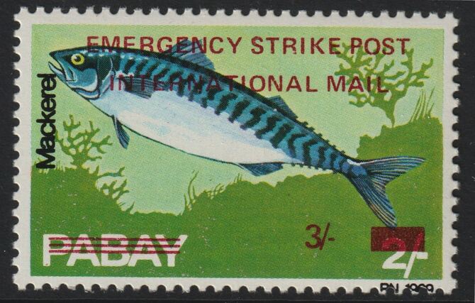 Pabay 1971 Strike Mail - Fish - Mackerel perf 3s on 2s overprinted Emergency Strike Post International Mail unmounted mint , stamps on , stamps on  stamps on strike, stamps on  stamps on fish, stamps on  stamps on postal