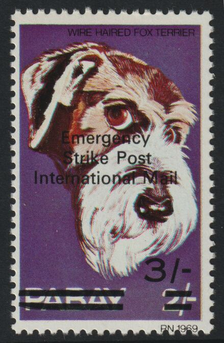 Pabay 1971 Strike Mail - Dogs - Wire-haired Fox Terrier perf 3s on 2s overprinted Emergency Strike Post International Mail unmounted mint , stamps on strike, stamps on dogs, stamps on postal