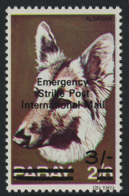 Pabay 1971 Strike Mail - Dogs - Alsation perf 3s on 2s6d overprinted Emergency Strike Post International Mail unmounted mint , stamps on strike, stamps on dogs, stamps on postal