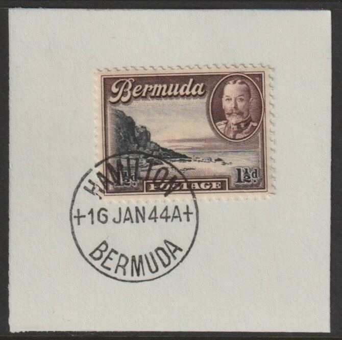 Bermuda 1936 KG5 Pictorial 1.5d black & chocolate on piece cancelled with full strike of Madame Joseph forged postmark type 64, stamps on , stamps on  stamps on , stamps on  stamps on  kg5 , stamps on  stamps on forgeries, stamps on  stamps on tourism