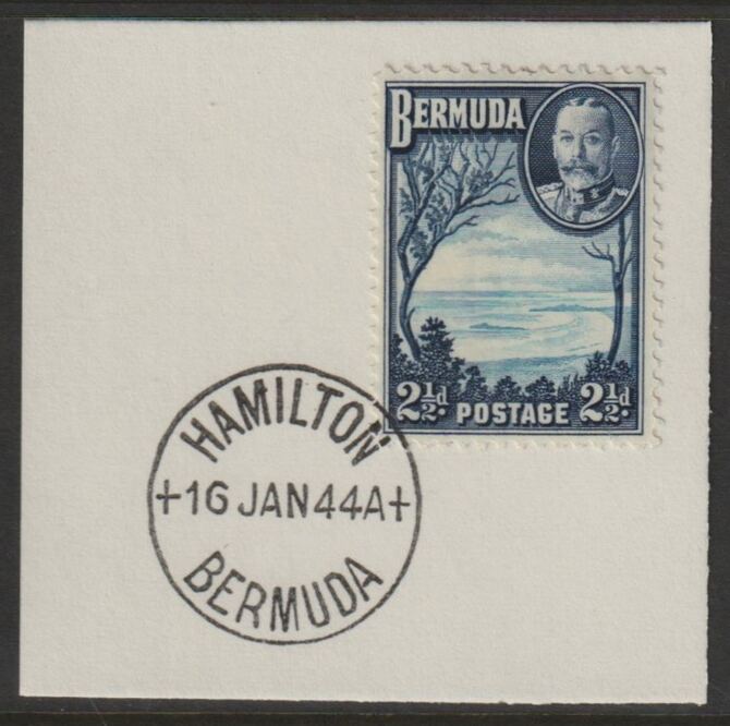 Bermuda 1936 KG5 Pictorial 2.5d light & deep blue on piece cancelled with full strike of Madame Joseph forged postmark type 64, stamps on , stamps on  kg5 , stamps on forgeries, stamps on tourism