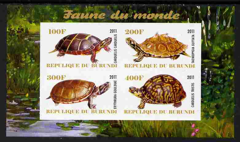 Burundi 2011 Fauna of the World - Turtles imperf sheetlet containing 4 values unmounted mint, stamps on , stamps on  stamps on animals, stamps on  stamps on turtles