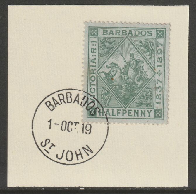 Barbados 1897 Diamond Jubilee 1/2d on piece with full strike of Madame Joseph forged postmark type 45, stamps on , stamps on  stamps on , stamps on  stamps on  qv , stamps on  stamps on forgery, stamps on  stamps on madame joseph