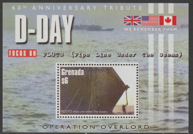 Grenada 2005 60th Anniversary of D-Day perf m/sheet unmounted mint, stamps on , stamps on  ww2 , stamps on aviation, stamps on ships, stamps on nilitaria