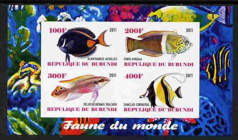 Burundi 2011 Fauna of the World - Fish #3 imperf sheetlet containing 4 values unmounted mint, stamps on , stamps on  stamps on animals, stamps on  stamps on fish, stamps on  stamps on sharks