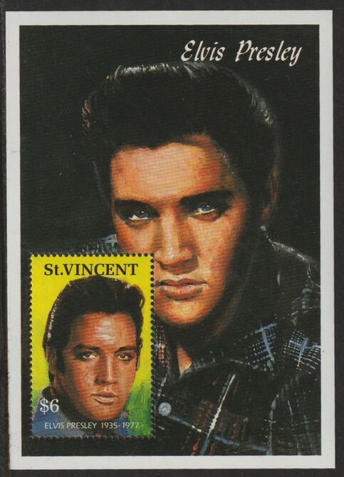 St Vincent 1992 15th Death Anniv of Elvis Presley perf m/sheet unmounted mint SG MS1911, stamps on music, stamps on elvis, stamps on pops, stamps on rock, stamps on 