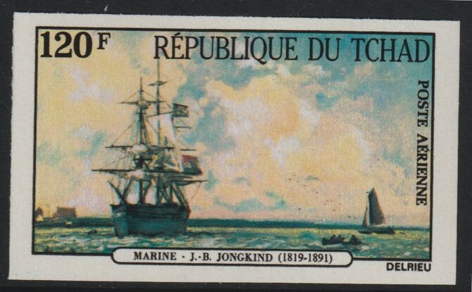 Chad 1976 Warship 120f by Johan Bathold Jongkind imperf from limited printing unmounted mint  as SG 480, stamps on arts, stamps on ships