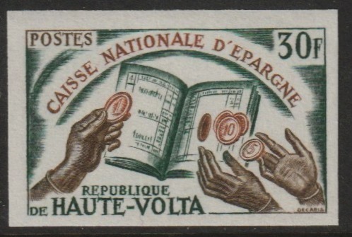 Upper Volta 1967 National Savings Bank 30f  imperf from limited printing unmounted mint  as SG 223, stamps on ssavings, stamps on finance