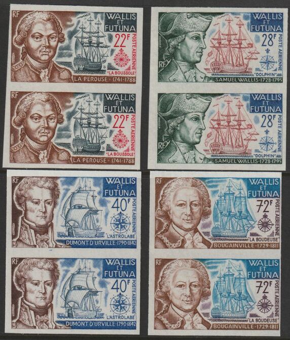 Wallis & Futuna 1973 Pacific Explorers set of 4 each i imperf pairs from limited printing unmounted mint  as SG 221-24, stamps on , stamps on  stamps on explorers, stamps on  stamps on ships