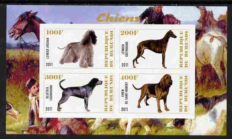 Burundi 2011 Dogs #5 imperf sheetlet containing 4 values unmounted mint, stamps on animals, stamps on dogs