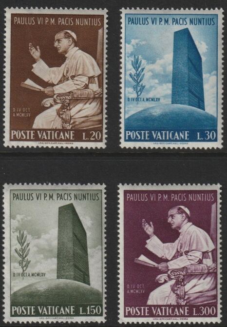 Vatican City 1965 Pope Paul's Visit to United Nations perf set of 4 unmounted mint SG 460-63, stamps on , stamps on  stamps on popes, stamps on  stamps on united nations