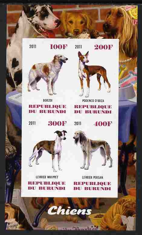 Burundi 2011 Dogs #6 imperf sheetlet containing 4 values unmounted mint, stamps on animals, stamps on dogs