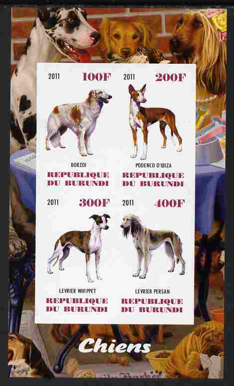 Burundi 2011 Dogs #6 imperf sheetlet containing 4 values unmounted mint, stamps on , stamps on  stamps on animals, stamps on  stamps on dogs