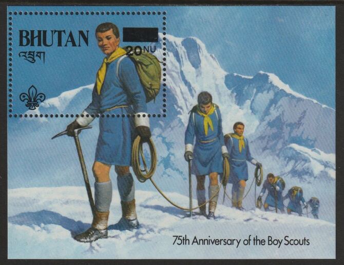 Bhutan 1982 75th Anniversary of Scouting 20n on 25n perf souvenir sheet unmounted mint  SG MS597, stamps on , stamps on  stamps on scouts, stamps on  stamps on polar