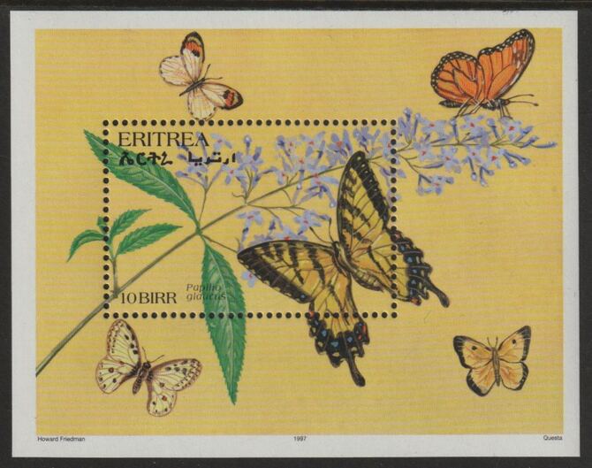 Eritrea 1997 Tiger Swallowtail Butterfly perf souvenir sheet unmounted mint SG MS379b, stamps on butterflies