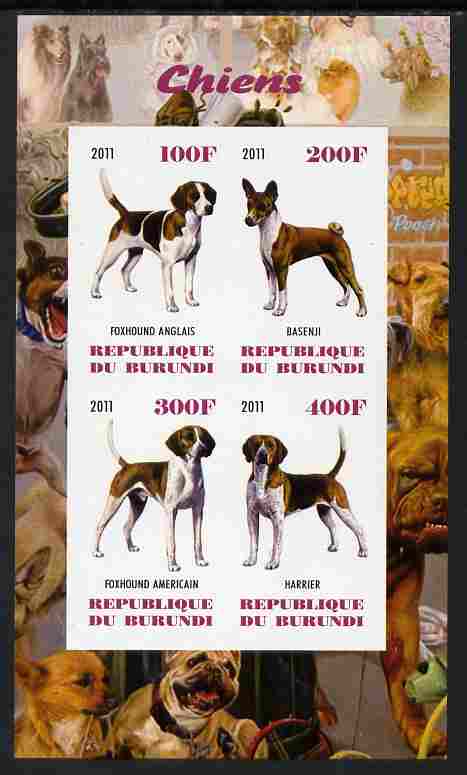Burundi 2011 Dogs #7 imperf sheetlet containing 4 values unmounted mint, stamps on animals, stamps on dogs