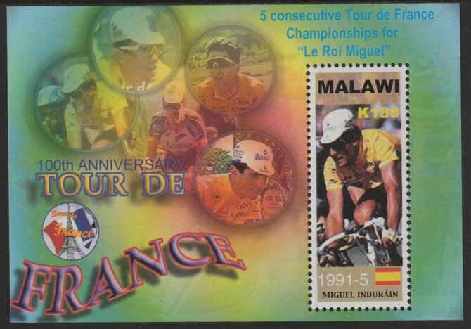 Malawi 2004 Tour de France Cycle Race Centenary perf souvenir sheet unmounted mint SG MS1030, stamps on sport, stamps on bicycles