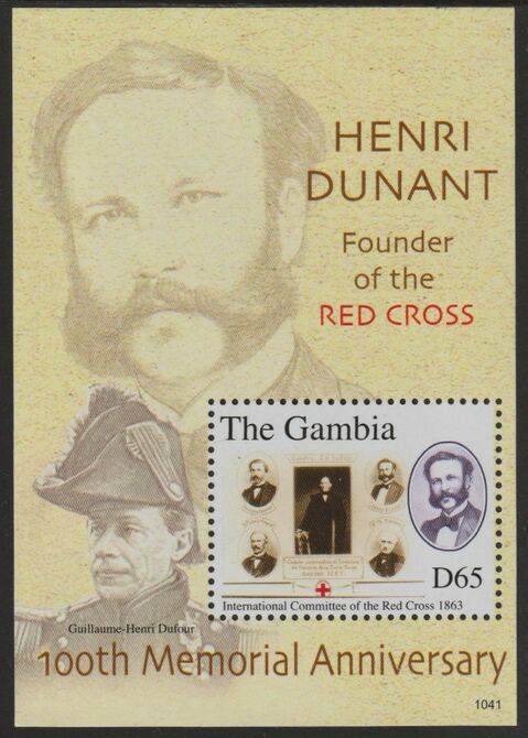Gambia 2010 Henri Dunant Death Centenary perf souvenir sheet unmounted mint  SG MS5394, stamps on red cross, stamps on personalities, stamps on dunant