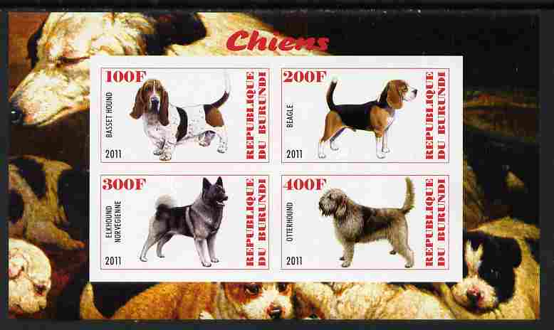 Burundi 2011 Dogs #9 imperf sheetlet containing 4 values unmounted mint, stamps on animals, stamps on dogs