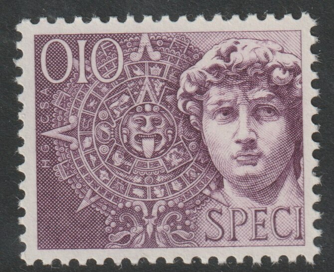 Cinderella  (Switzerland ?) dummy stamp in purple showing Head of Michelangelo's David and inscribed SPECIMEN unmounted mint, stamps on cinderella, stamps on statues